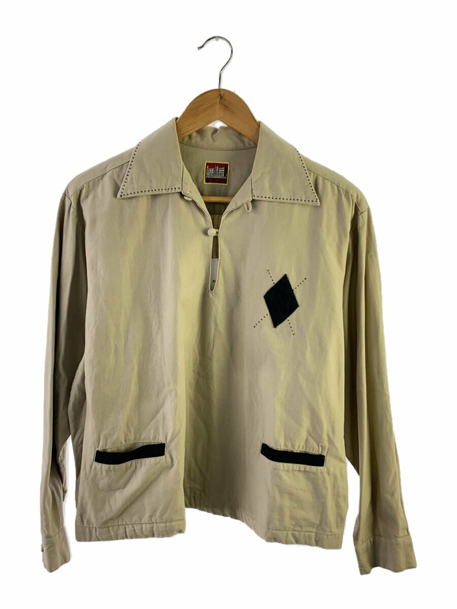 【中古】90s/PINK DRAGON/プルオーバー長袖シャツ/--/コットン/BEG※首汚れ有【メンズウェア】