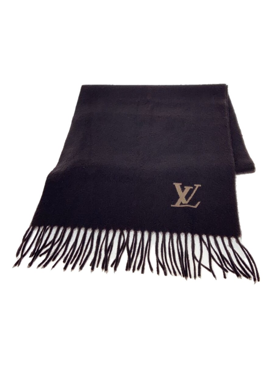 【中古】LOUIS VUITTON◆マフラー/カシミア/ブラウン/M71285/LVロゴ/汚れ有/毛羽立ち有//【服飾雑貨他】