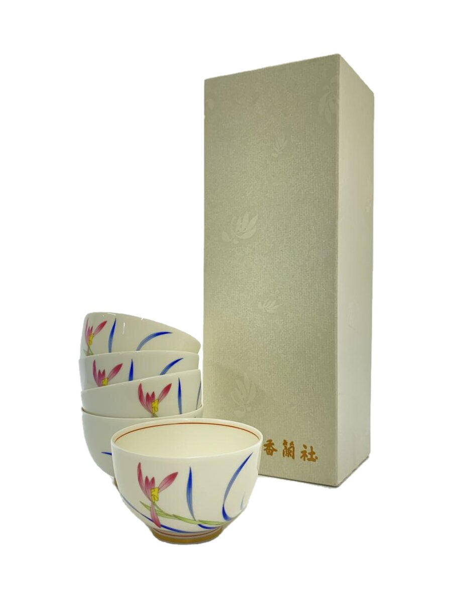 【中古】香蘭社◆コウランシャ/湯呑/5点セット/WHT/有田焼/ホワイト/花柄/箱付き【キッチン用品】
