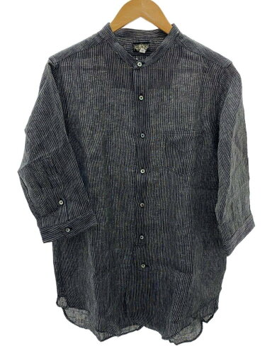 【中古】BLACK SIGN◆長袖シャツ/40/リネン/BLK/ストライプ【メンズウェア】 【中古】BLACK SIGN◆長袖シャツ/40/リネン/BLK/ストライプ【メンズウェア】