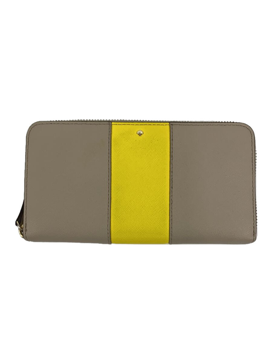 【中古】kate spade new york◆長財布/レザー/GRY/レディース【服飾雑貨他】