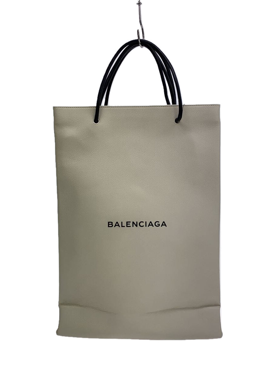 【中古】BALENCIAGA◆ノースサウスショッピングバッグM/トートバッグ/レザー/IVO/482545【バッグ】
