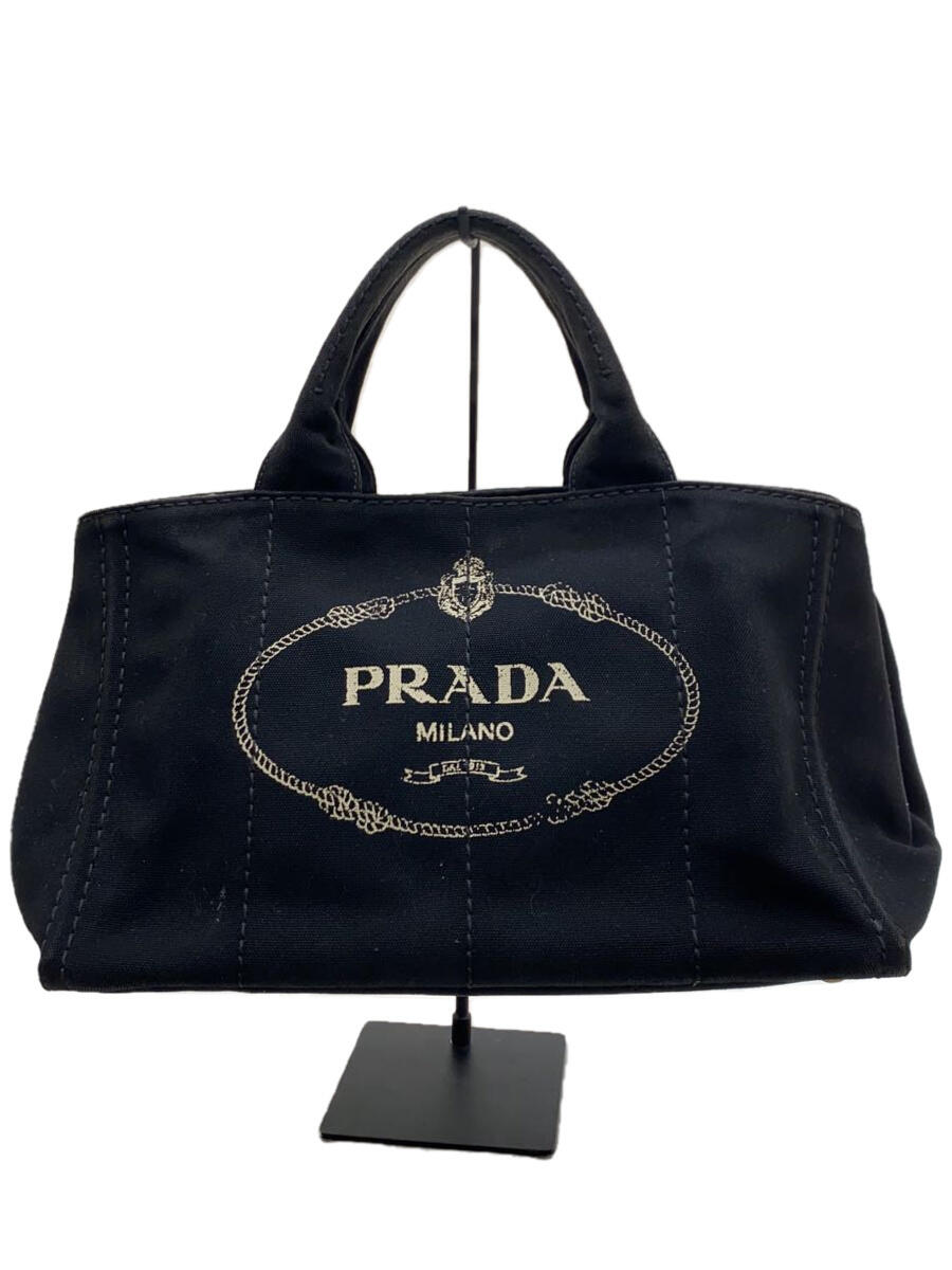 【中古】PRADA◆カナパ/三角プレート/トートバッグ/キャンバス/BLK【バッグ】