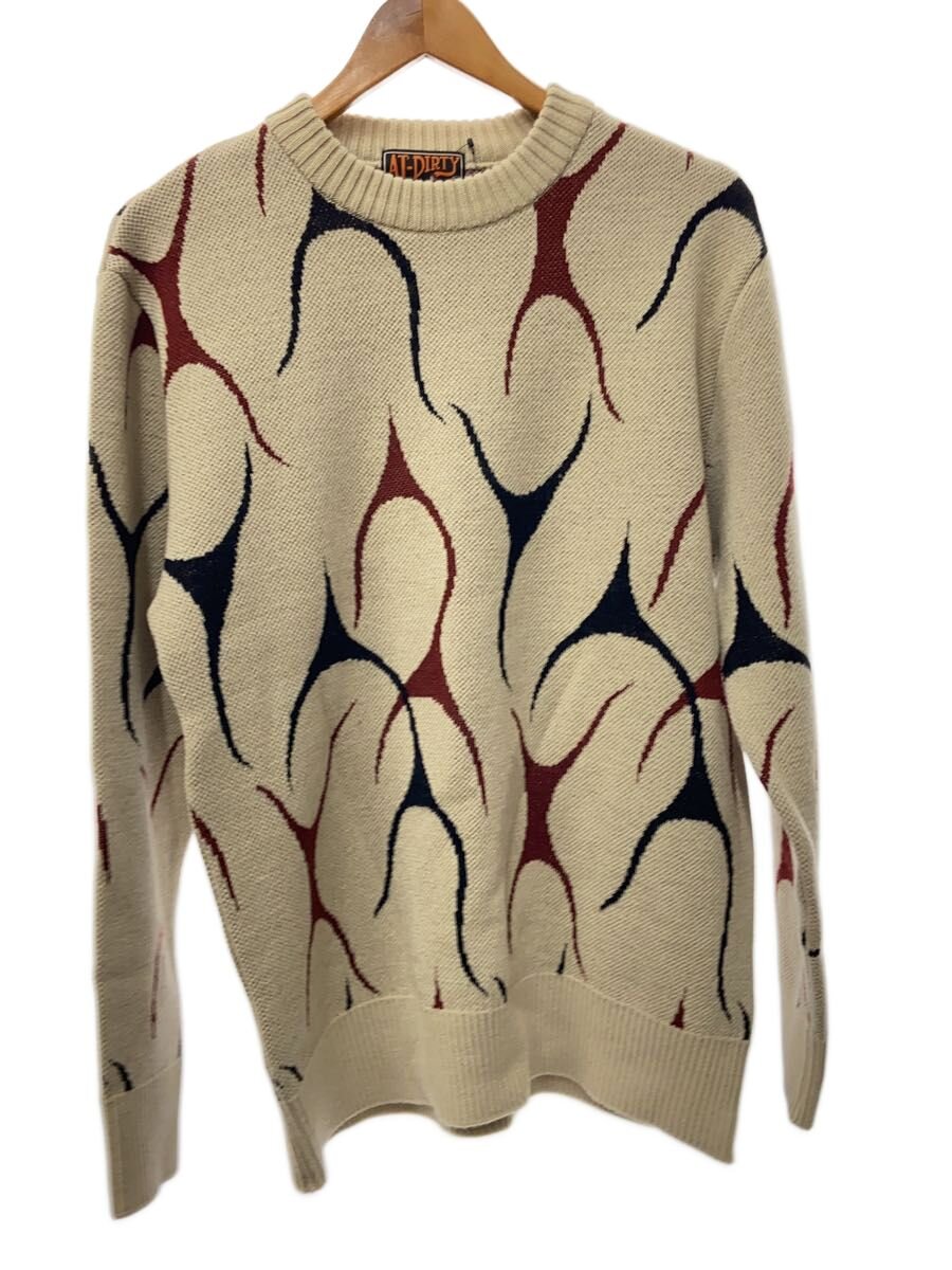 AT-DIRTY◆ATD FLAMES KNIT/ニット・セーター(厚手)/L/ウール/BEG//
