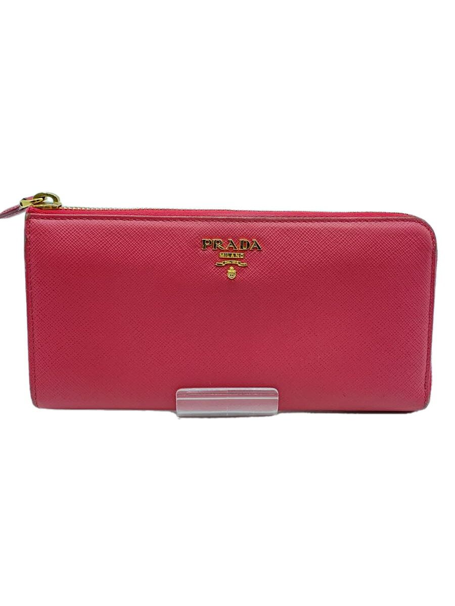 【中古】PRADA◆長財布/レザー/PNK/レディース/サフィアーノ/ラウンドジップ/汚れあり