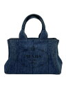 【中古】PRADA◆プラダ/CANAPA/ハンドバッグ/キャンバス/IDG/デニム/インディゴ【バッグ】(4)