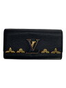 【中古】LOUIS VUITTON◆ポルト・フォイユ・カプシーヌ_パルナセア_BLK/牛革/BLK/メンズ【服飾雑貨他】