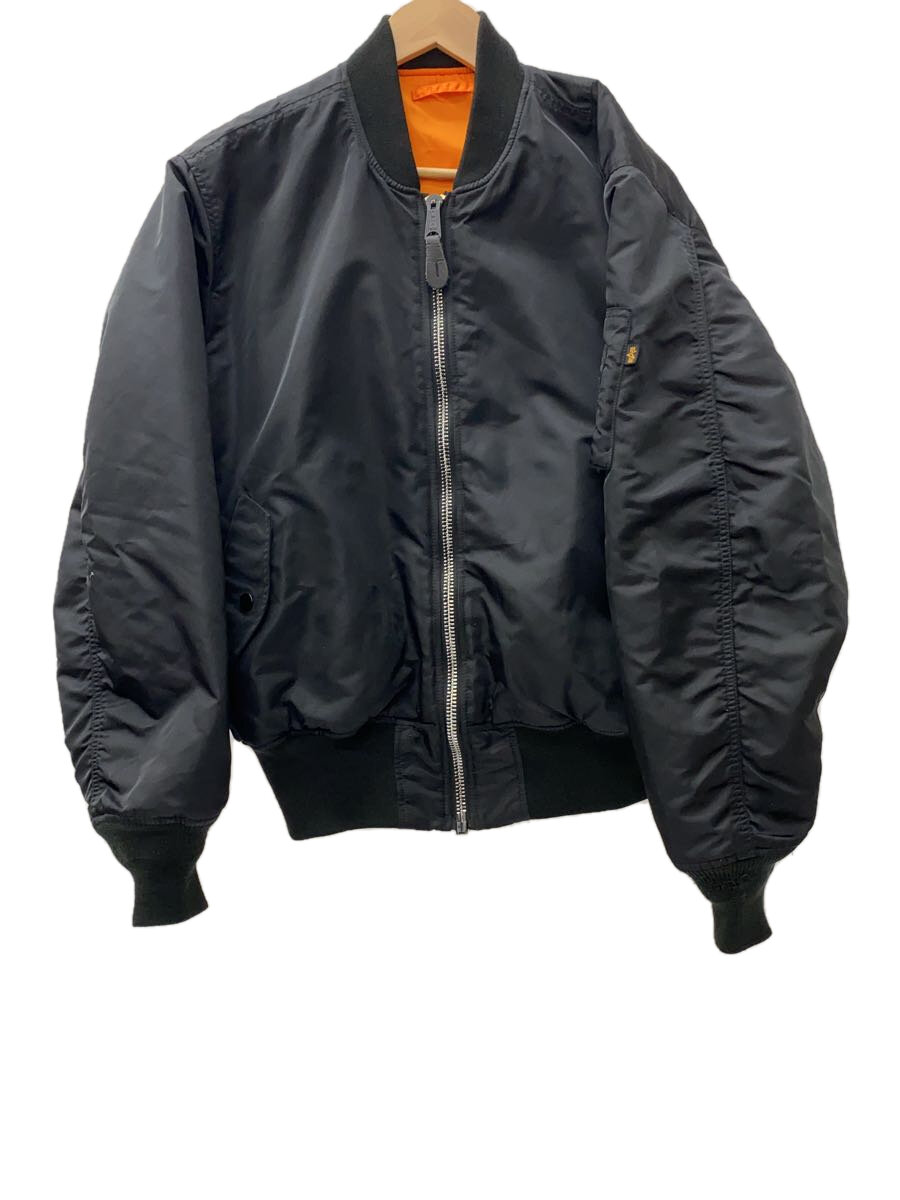 【中古】ALPHA INDUSTRIES◆フライトジャケット/L/ポリエステル/BLK/無地/0615-00-573-8335【メンズウェア】