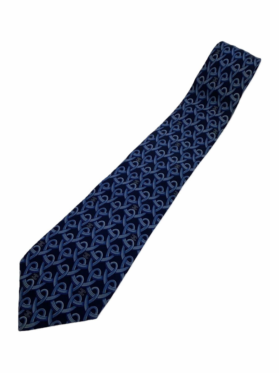 【中古】CHANEL◆ネクタイ/シルク/BLU/総柄/メンズ【服飾雑貨他】