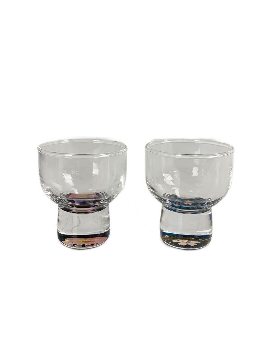 【中古】螺鈿ガラス/杯金桜(貝入)ブルー/椿(貝入)黒/2点セット【キッチン用品】