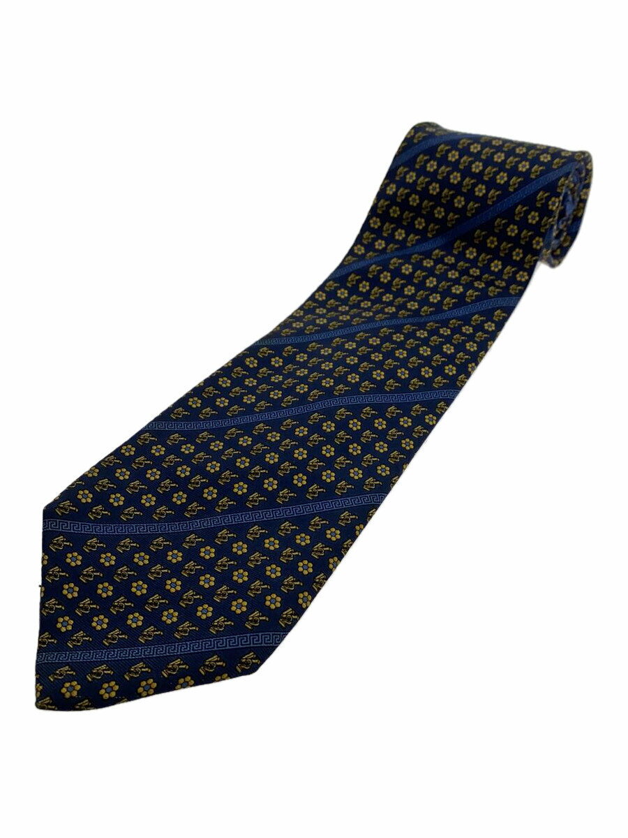 【中古】VERSACE◆ネクタイ/シルク/NVY/総柄/メンズ【服飾雑貨他】