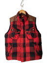 【中古】Timberland◆ダウンベスト/XL/ポリエステル/RED/チェック【メンズウェア】