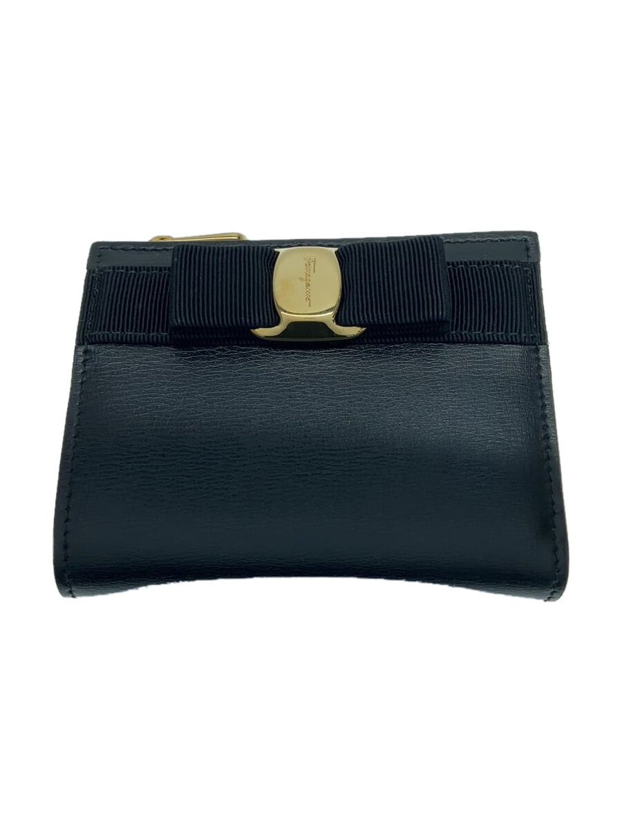 【中古】Salvatore Ferragamo◆2つ折り財布/レザー/BLK/レディース/22-E009【服飾雑貨他】