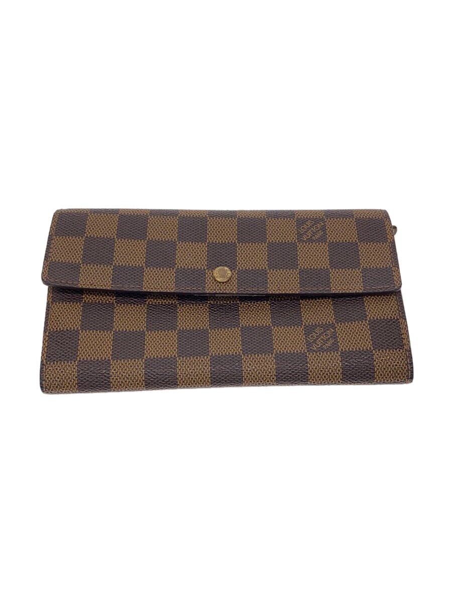 【中古】LOUIS VUITTON◆1)ポルト フォイユ サラ_ダミエ エベヌ_BRW/PVC/BRW/総柄/メンズ//【服飾雑貨他】