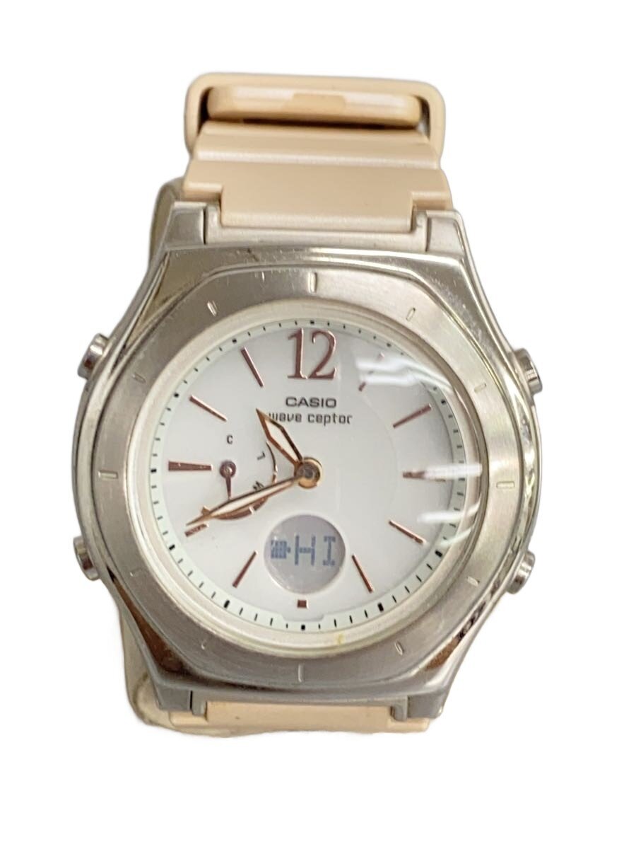 【中古】CASIO◆ソーラー腕時計/アナログ/ラバー/WHT/BEG/lwa-m160【服飾雑貨他】