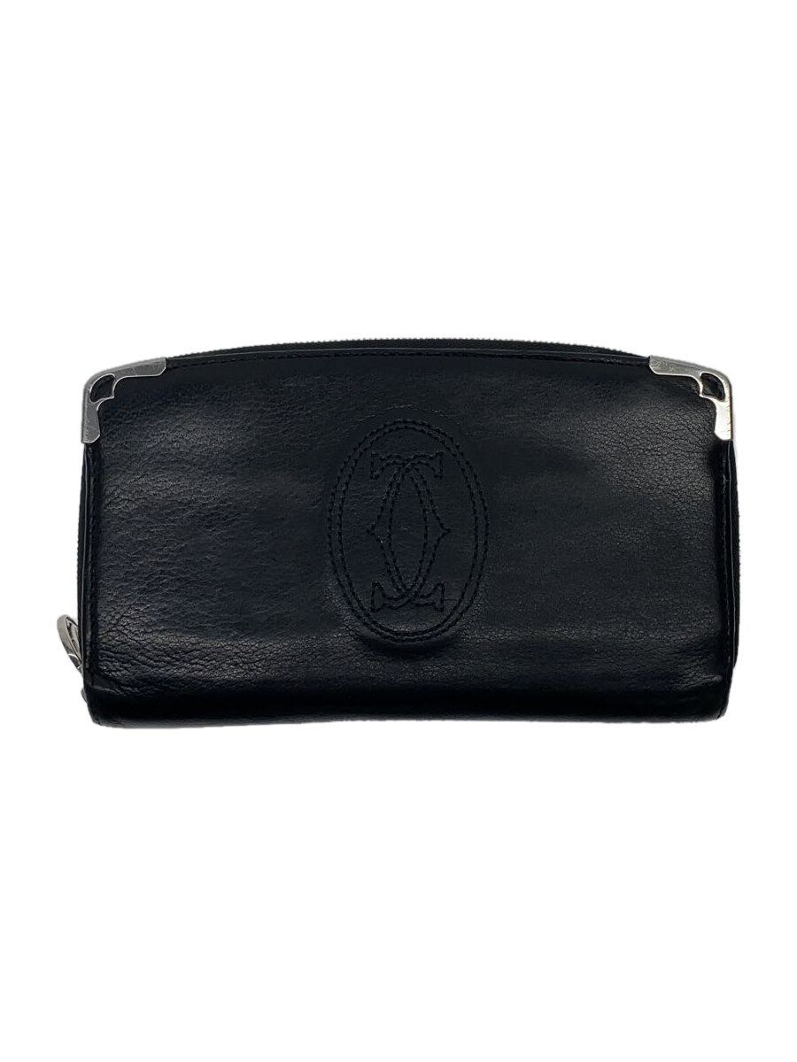 【中古】Cartier◆ビグロゴウォレット/センター^ロゴ/長財布/レザー/BLK/無地/メンズ【服飾雑貨他】