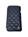【中古】CHANEL◆手帳カバー/レザー/BLK/レディース/iPhone6/iPhone6S/iPhoneSE【服飾雑貨他】