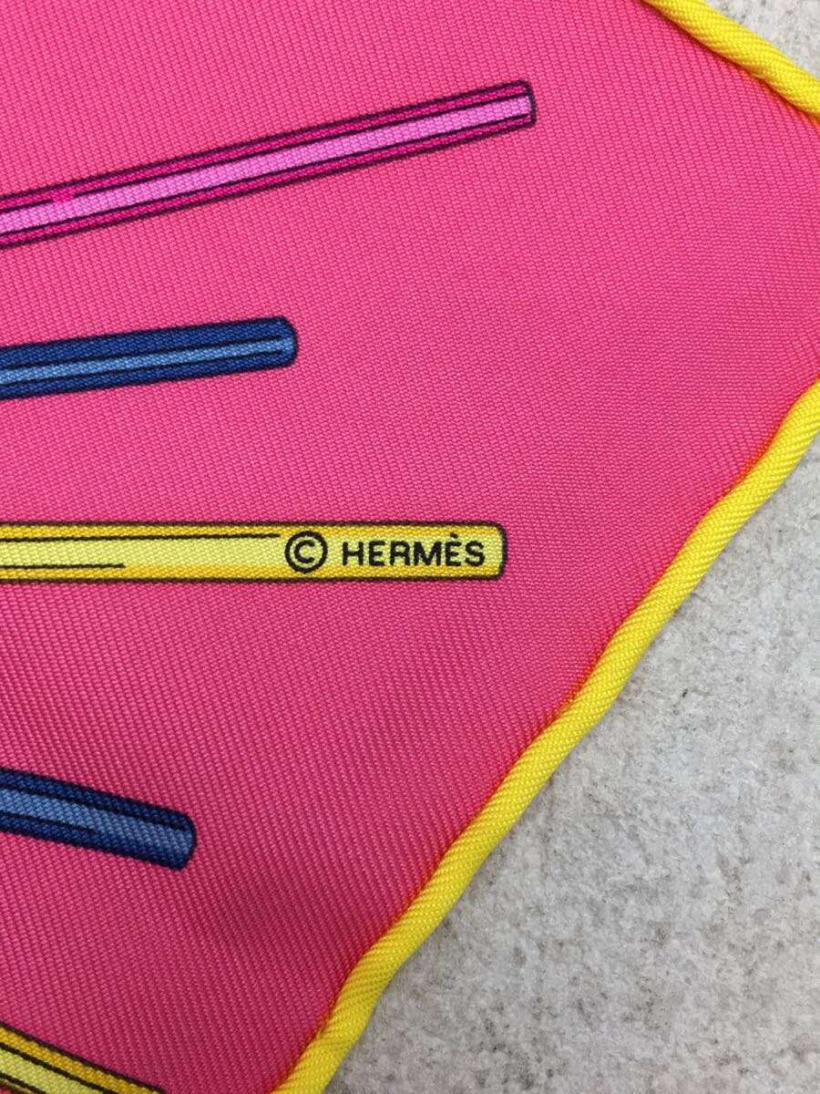 【中古】HERMES◆カレ90 万国博覧会 スカーフ/シルク/PNK/総柄【服飾雑貨他】 3