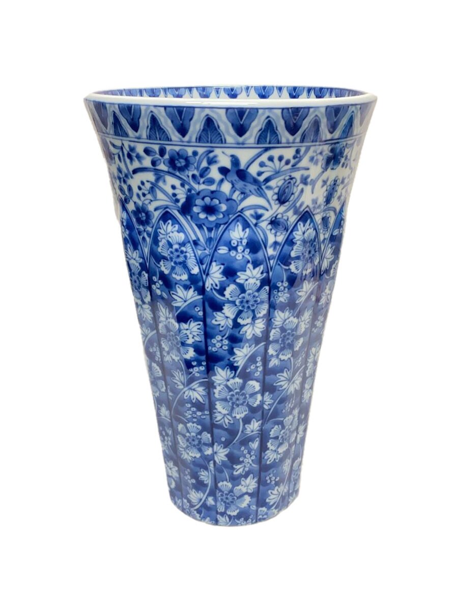 【中古】三洋陶器株式会社/壷・花瓶/BLU/花風流 染付更紗 反型花瓶【インテリア小物・日用雑貨】