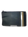 【中古】HUGO BOSS◆ポーチ/--/ブラック/ストライプ/エンボス型押しロゴ/ヒューゴボス//【バッグ】