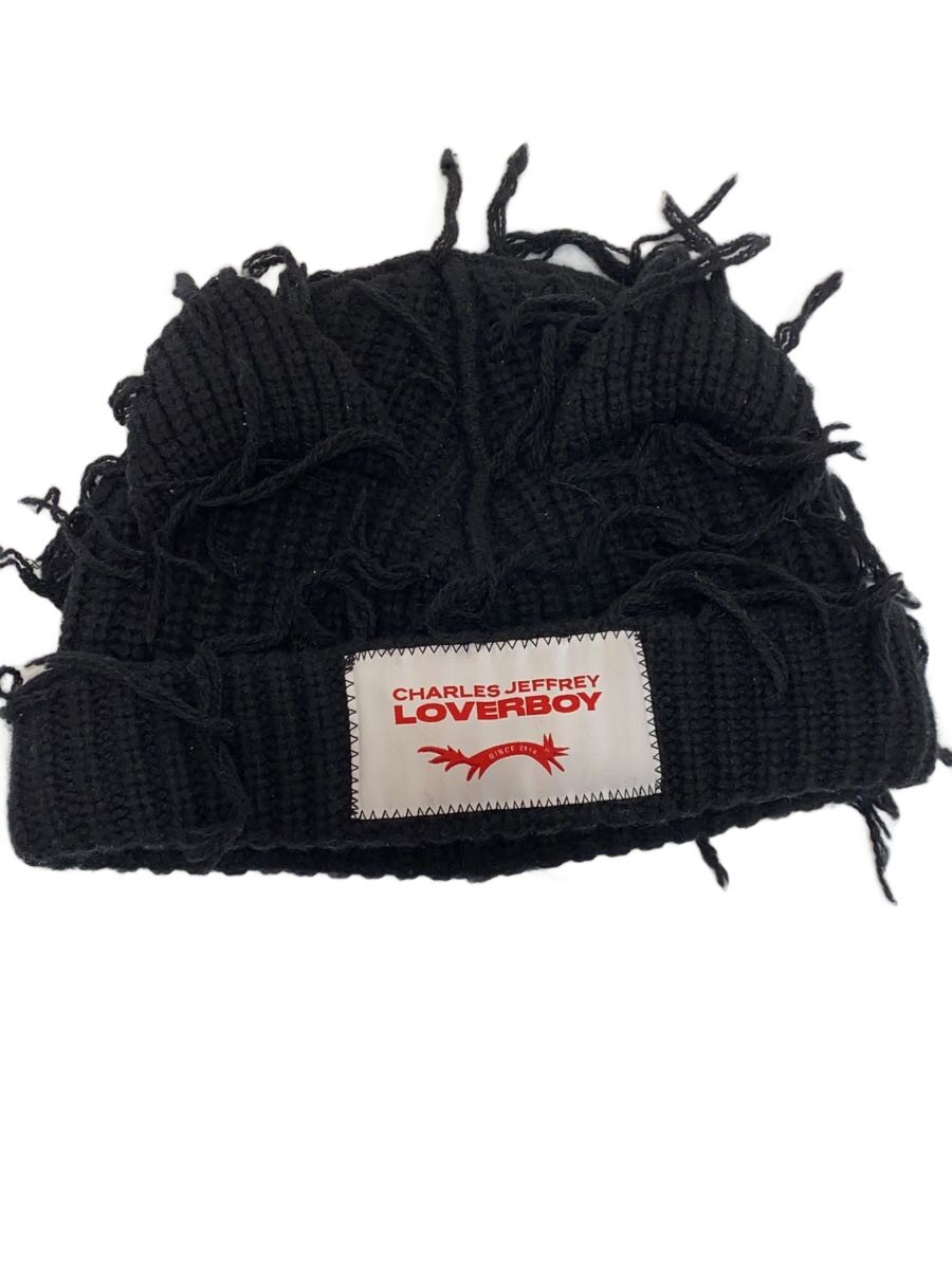 【中古】CHARLES JEFFREY LOVERBOY◆×Nubian/CHUNKY EARS BEANIE/ダメージ加工/ニットキャップ/F/ウール/BLK【服飾雑貨他】