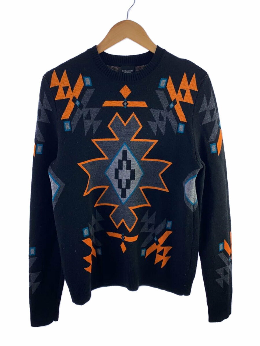 【中古】MARCELO BURLON KIDS OF MILAN◆ニット・セーター(厚手)/XS/ウール/ブラック/ネイティブ柄【メンズウェア】