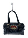 【中古】GUCCI◆インターロッキングGミニボストン/バッグ/エナメル/BLK/170009【バッグ】