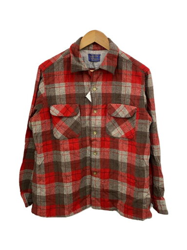 【中古】PENDLETON◆50s/ボードシャツ/長袖シャツ/L/ウール/RED/チェック【メンズウェア】 【中古】PENDLETON◆50s/ボードシャツ/長袖シャツ/L/ウール/RED/チェック【メンズウェア】