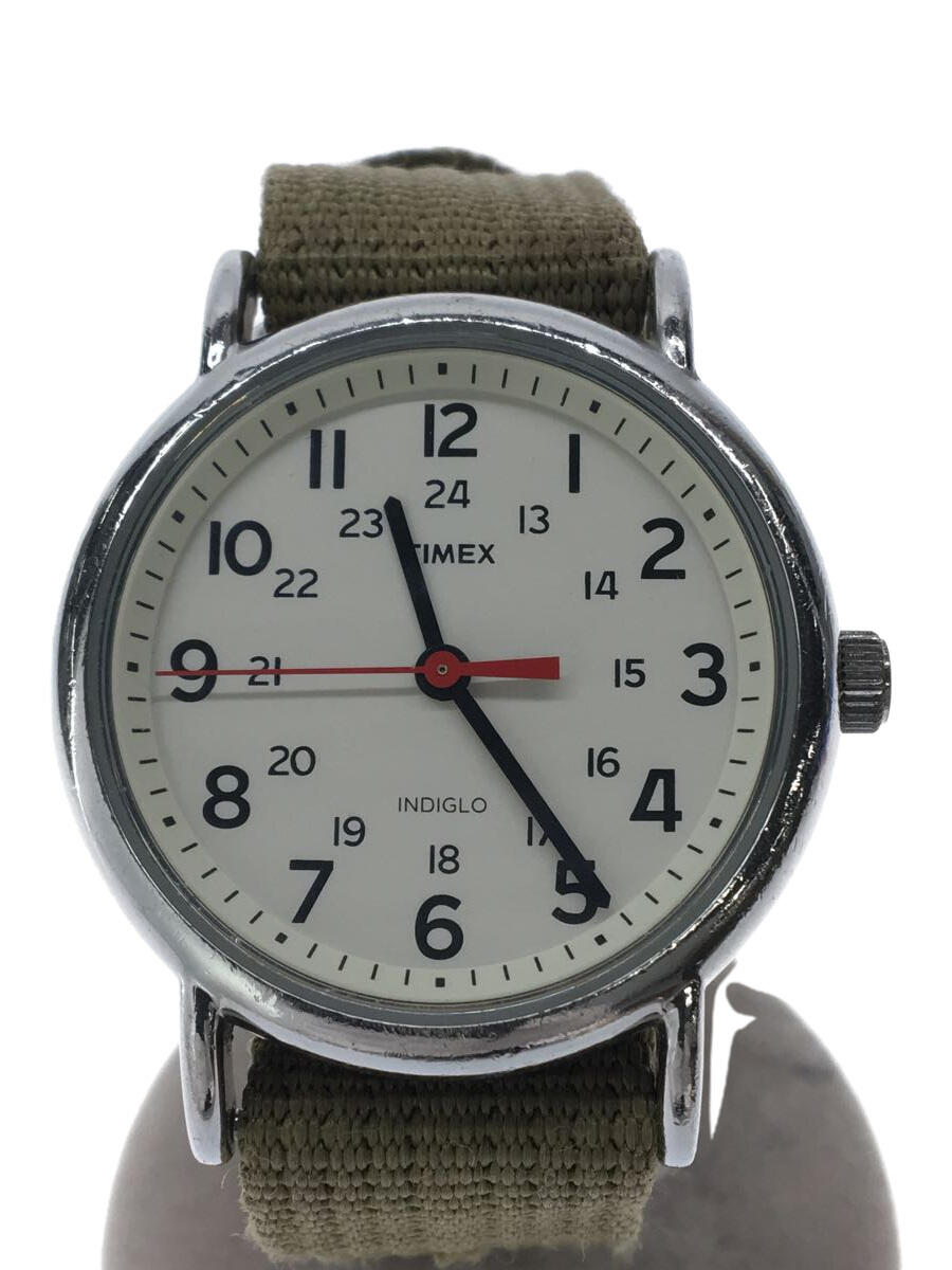 【中古】TIMEX◆クォーツ腕時計/アナログ/ナイロン/WHT/KHK/SS【服飾雑貨他】