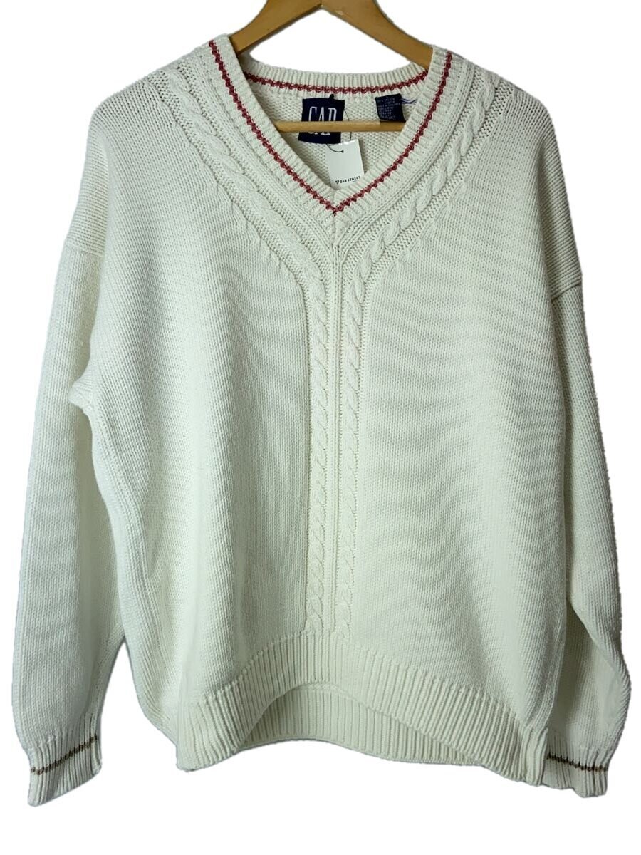 【中古】GAP◆ニット・セーター(厚手)/L/コットン/WHT【メンズウェア】