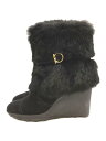 【中古】Salvatore Ferragamo◆NUCCIO NERO/うさぎスノーブーツ/ラビットファー/6ハーフ/黒/毛皮【シューズ】