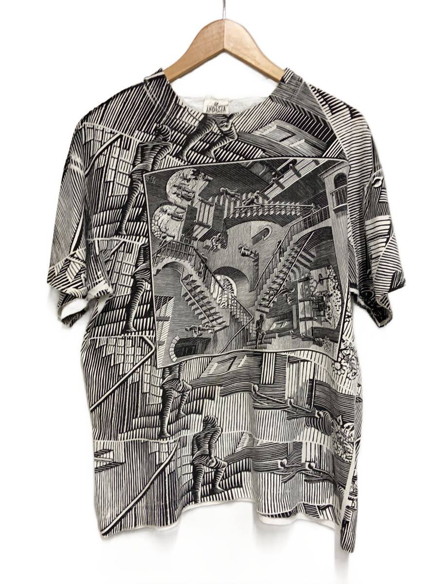 90s/M.C.Escher/Relativity/Print S/S Tee/L/コットン/WHT/総柄