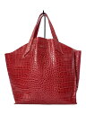 【中古】FURLA◆クロコ型押し/トートバッグ/レザー/RED/195115-024【バッグ】