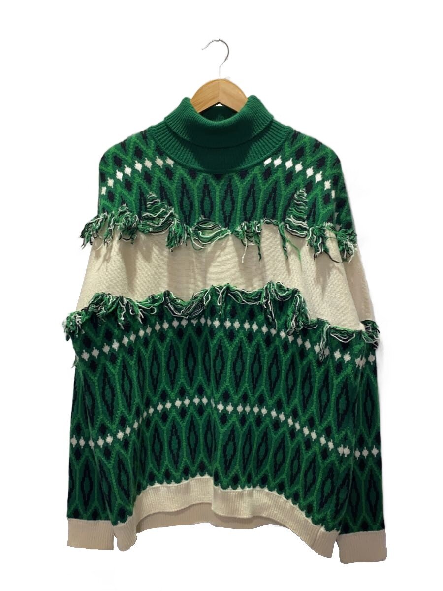 【中古】ETRO◆ジオメトロックモチーフジャガードニット/ニット・セーター(厚手)/S/ウール/グリーン【メンズウェア】