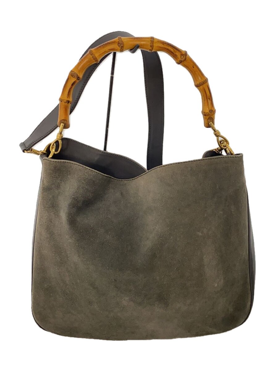 GUCCI - 【中古】GUCCI◆ハンドバッグ/002204/ショルダーバッグ/バンブーハンドル/グレー/ブラック【バッグ】