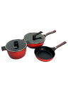 【中古】アーネスト◆ダイヤモンドパングランドセット/フライパン/3点セット/RED/IH可【キッチン用品】