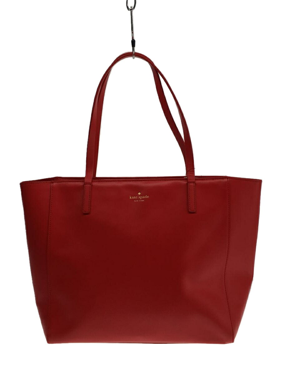 【中古】kate spade new york◆トートバッグ/レザー/RED/無地/S362【バッグ】