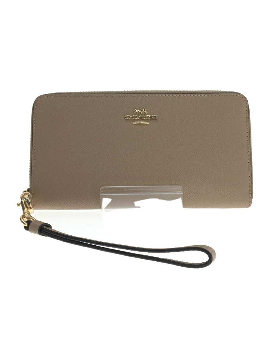 【中古】COACH◆LONG ZIP AROUND WALLET/--/BEG/無地/レディース/C3441【服飾雑貨他】