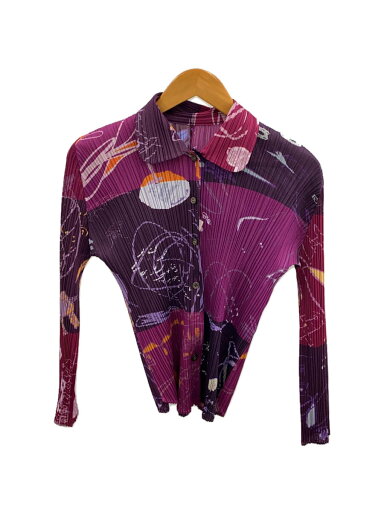 【中古】PLEATS PLEASE ISSEY MIYAKE◆長袖シャツ/3/ポリエステル/PUP/総柄/PP53-JJ633【レディースウェア】 【中古】PLEATS PLEASE ISSEY MIYAKE◆長袖シャツ/3/ポリエステル/PUP/総柄/PP53-JJ633【レディースウェア】