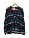 【中古】COOTIE◆カーディガン(薄手)/L/コットン/BLK/総柄/Jacquard Border Cardigan【メンズウェア】