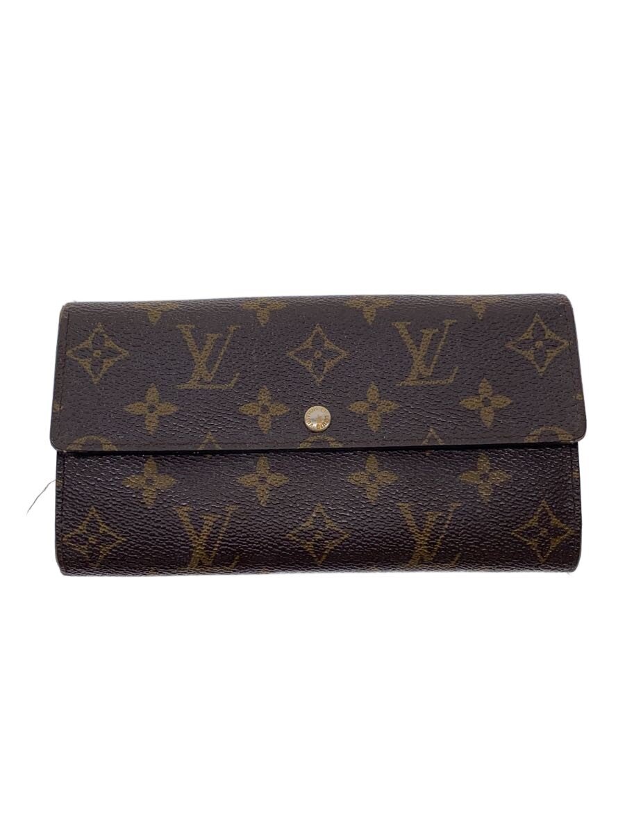 【中古】LOUIS VUITTON◆1)ポルト・フォイユ・サラ_モノグラム・キャンバス/PVC/BRW/メンズ【服飾雑貨他】