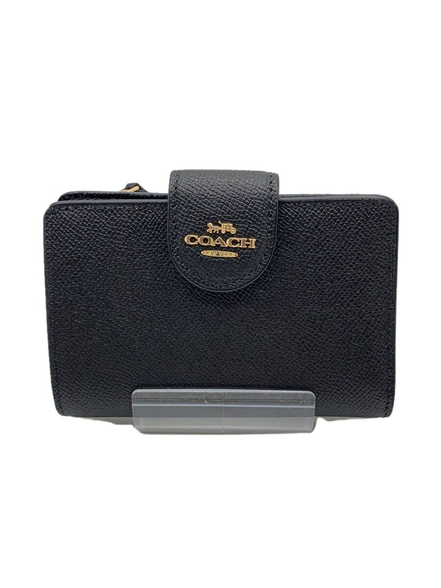 【中古】COACH◆2つ折り財布/レザー/BLK/無地/レディース【服飾雑貨他】