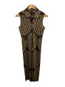 【中古】PLEATS PLEASE ISSEY MIYAKE◆アーガイルノースリーブワンピース/3/ポリエステル/KHK/総柄/PP43-JH905【レディース...