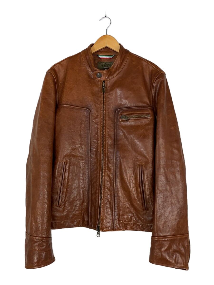 Leather Jacket - 【中古】ARMANI JEANS◆レザージャケット・ブルゾン/50/レザー/ブラウン【メンズウェア】