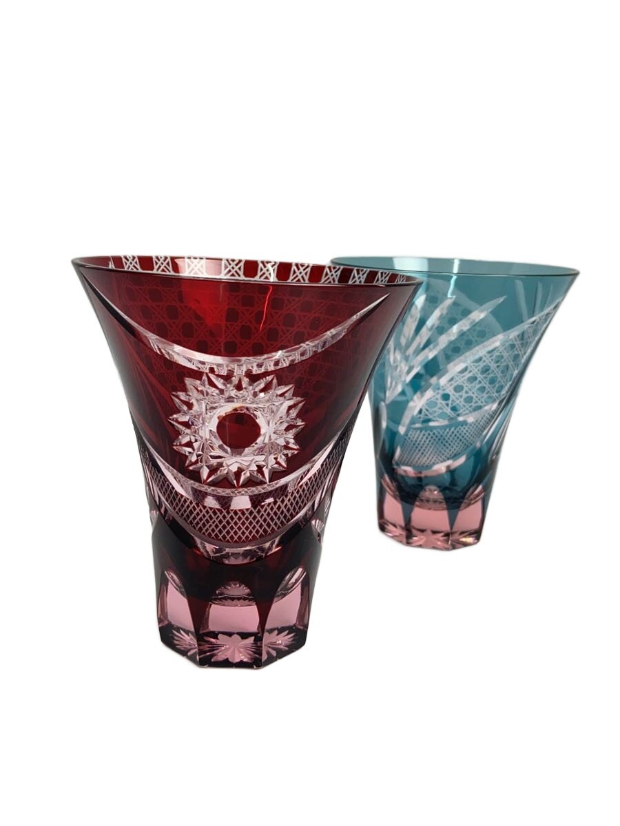 【中古】彩花切子/グラス/2点セット【キッチン用品】