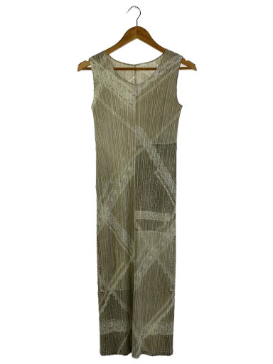 【中古】PLEATS PLEASE ISSEY MIYAKE◆ノースリーブワンピース/3/ポリエステル/KHK/総柄/プリーツノースリーブワンピース/チェーン柄【レディースウェア】 【中古】PLEATS PLEASE ISSEY MIYAKE◆ノースリーブワンピース/3/ポリエステル/KHK/総柄/プリーツノースリーブワンピース/チェーン柄【レディースウェア】