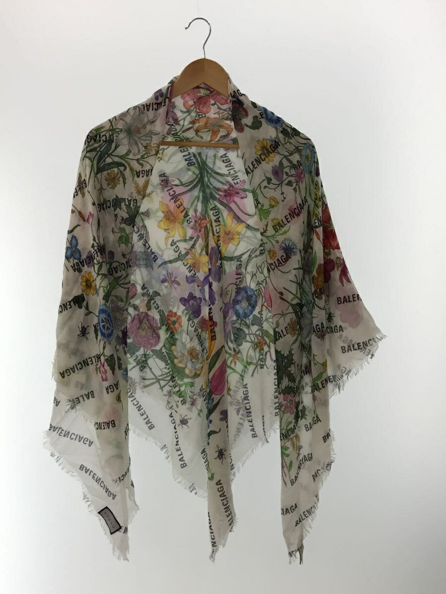 【中古】GUCCI◆ストール/--/白/花柄/6767853/グッチ/バレンシアガ【服飾雑貨他】