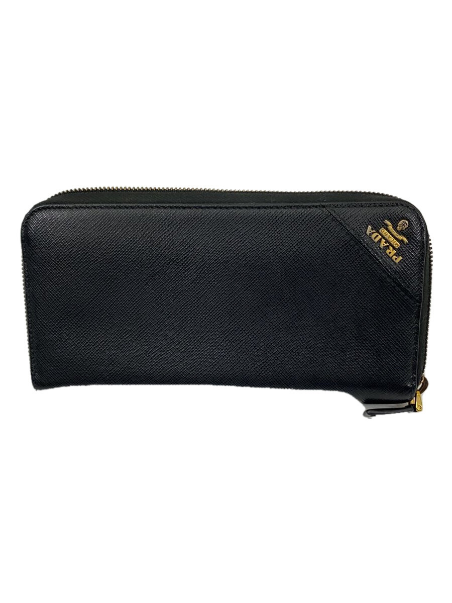 【中古】PRADA◆長財布/レザー/BLK/メンズ/サフィアーノ/ラウンドジップ//【服飾雑貨他】