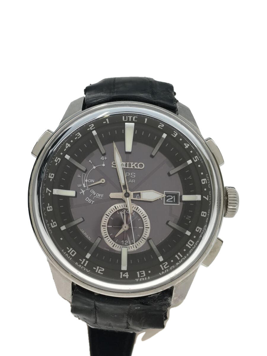 【中古】SEIKO◆ソーラー腕時計/アナログ/レザー/ブラック/7X52-0AK0/ASTRON/ベルト使用感有【服飾雑貨他】