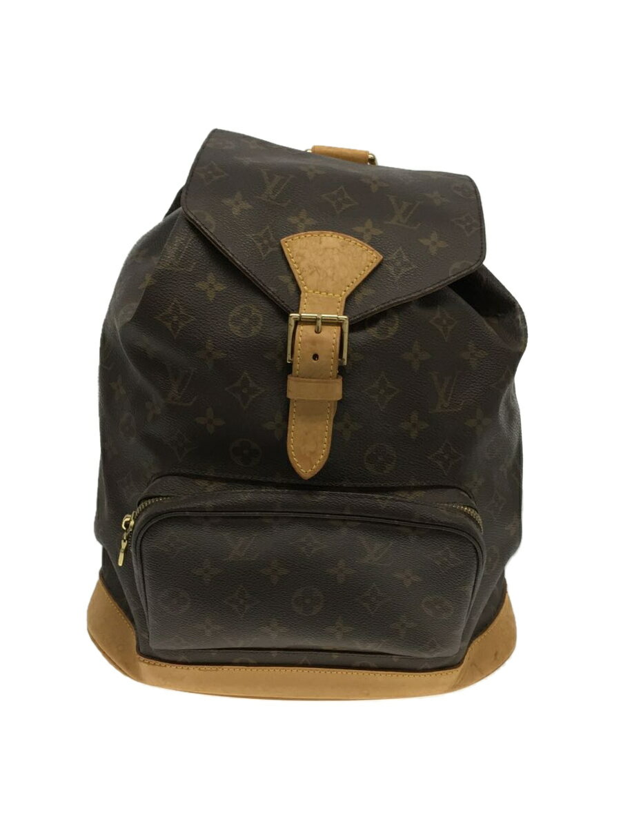 【中古】LOUIS VUITTON◆モンスリ_モノグラム_BRW/PVC/BRW/M51135/レザー部分シミ有/ヒモ欠品【バッグ】